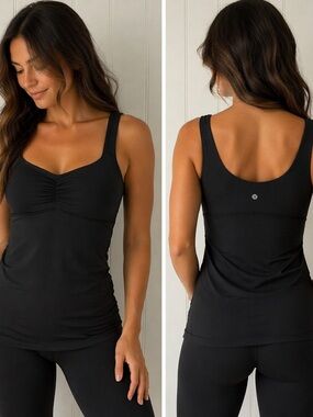 Lululemon Black Ruched Front Tank Top Yoga Activewear Fitted Stretch 8